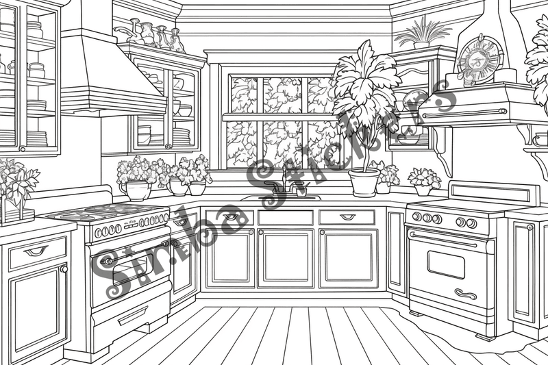 Colouring pages, bundle of house kitchens, 25 images 2