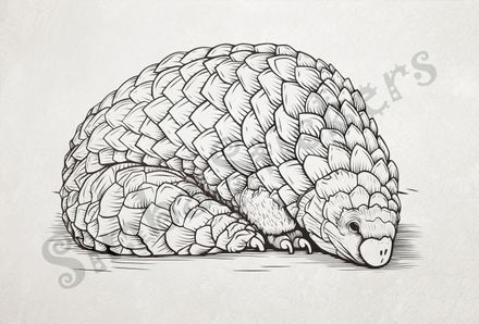 Pangolin sleeping, outline art