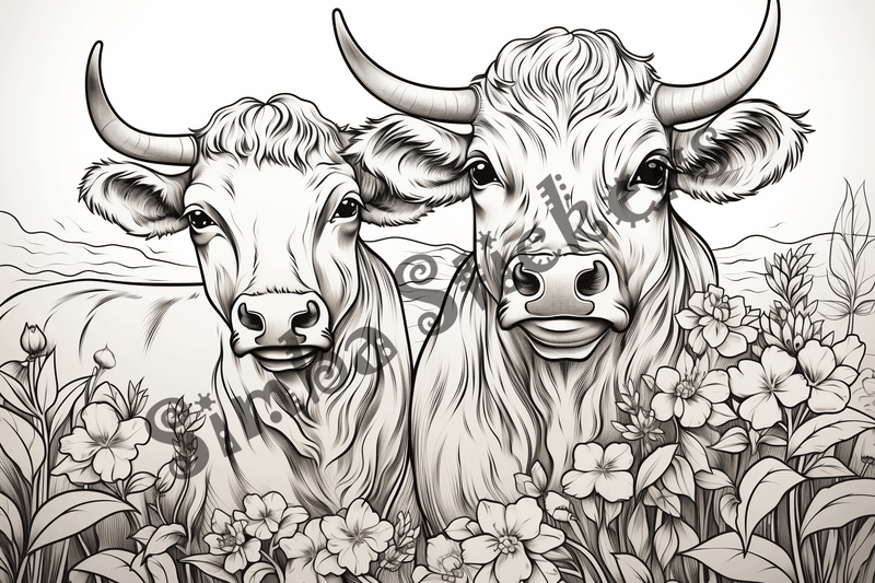Colouring pages, bundle of cattle, complex, 25 images