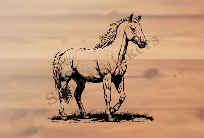 Horse walking, outline art