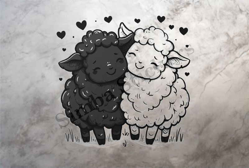 Cute sheep in love,  outline art