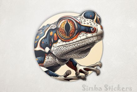 Colourful lizard peeking out of circle