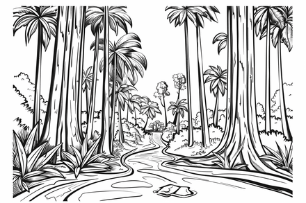Colouring pages, bundle of Equatorial Rainforest landscape, 25 images 2