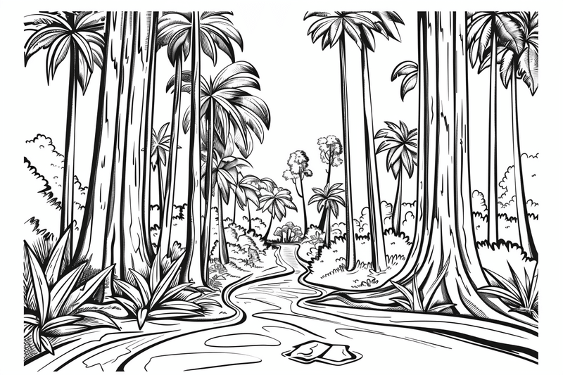 Colouring pages, bundle of Equatorial Rainforest landscape, 25 images 2