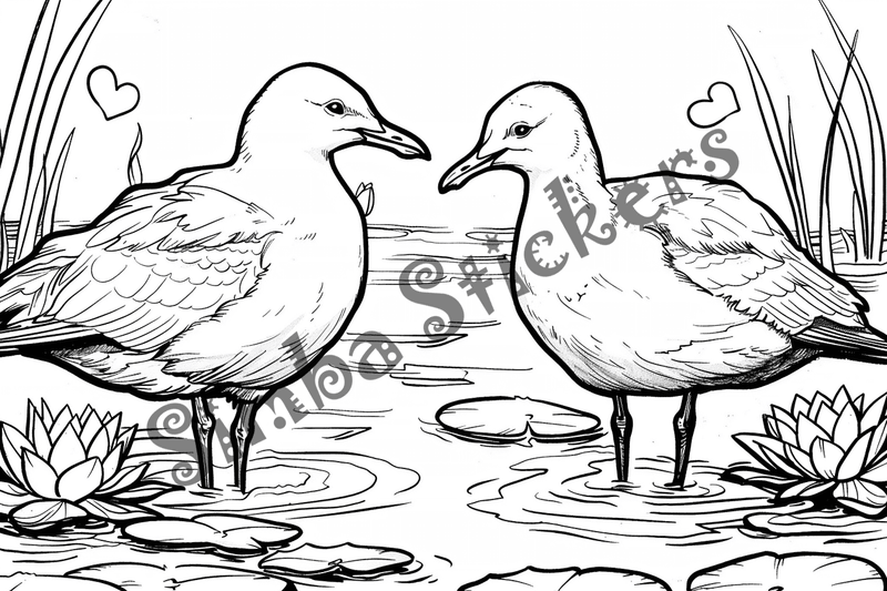 Colouring pages, bundle of seagulls in love, 25 images