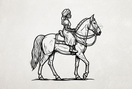 Horse with young female rider outline art