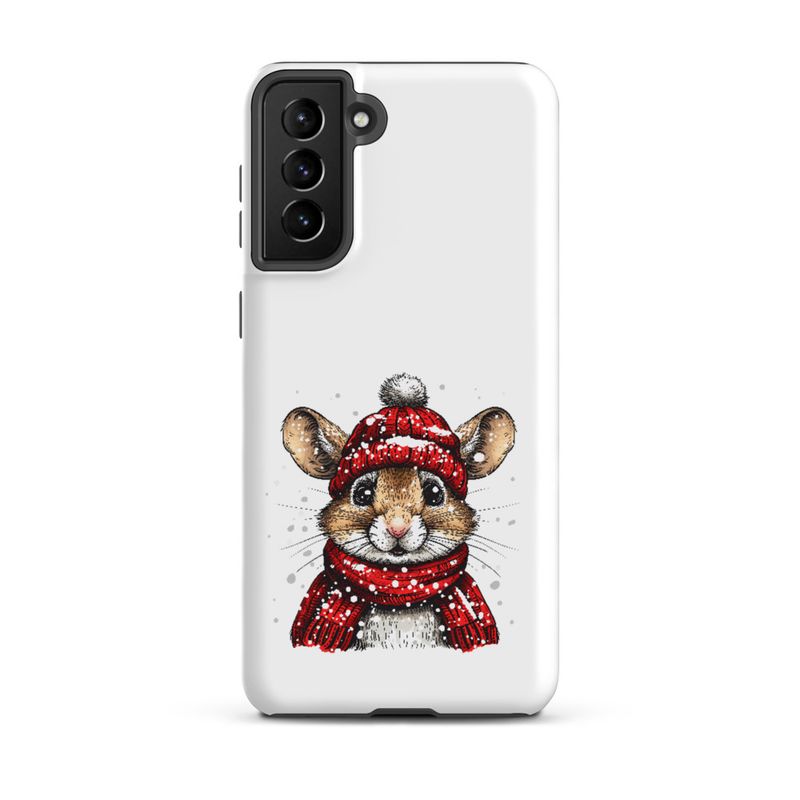 Tough Case for Samsung, Mouse wearing red winter hat and scarf in the snow, xg8dl3