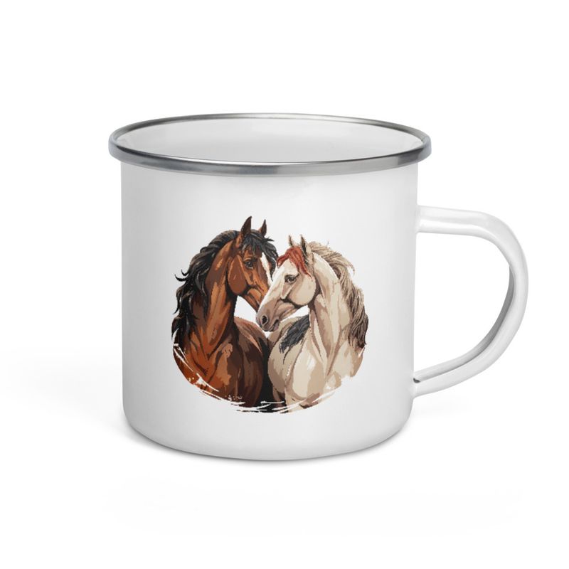 Enamel Mug, Cattle, Horses nose-to-nose, jbgjpy