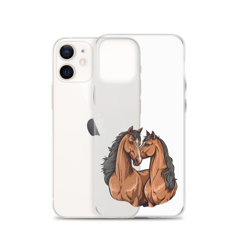 Clear Case for iPhone, Two brown horses snuggling, tdwcyd