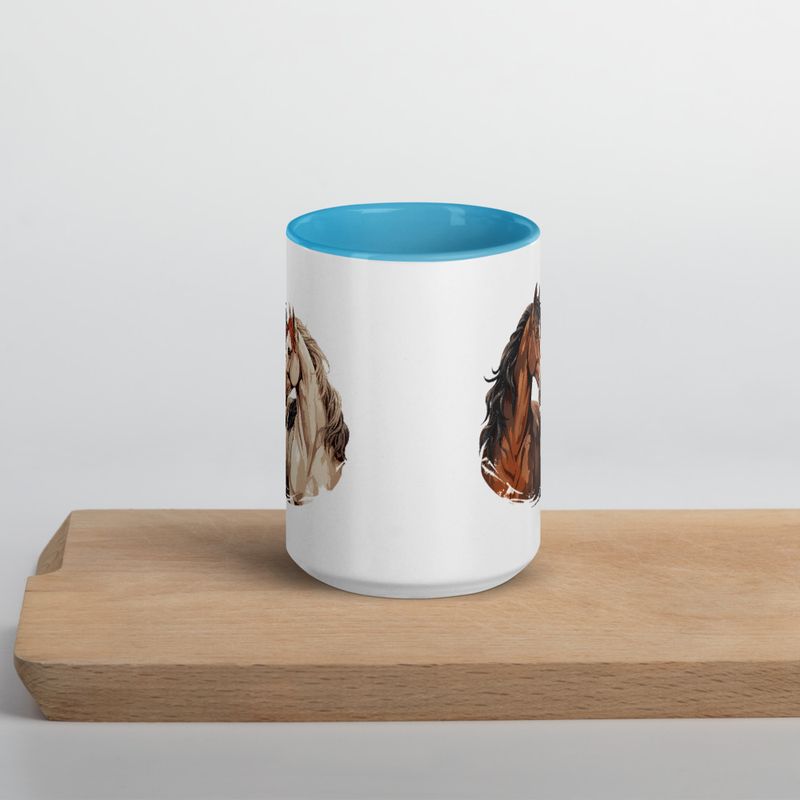 White Ceramic Mug with Color Inside, 11&amp;15oz, Horses nose-to-nose, jbgjpy