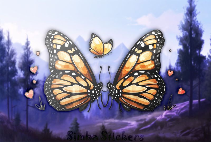 Orange butterflies in love antler-to-antler, watercolour, z83c88
