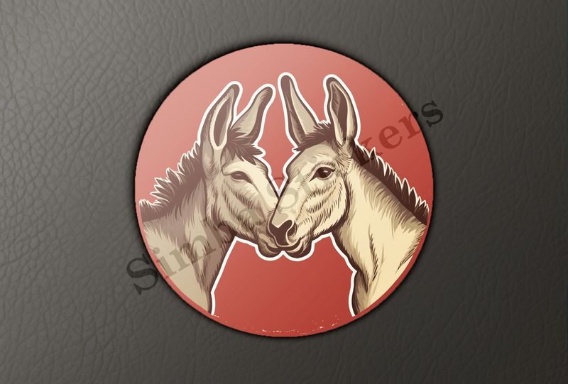 Donkeys in love, read circle background