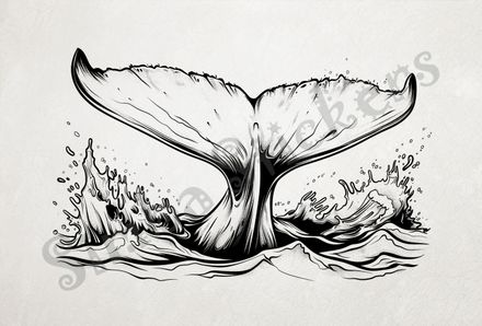 Whale lobtailing outline art