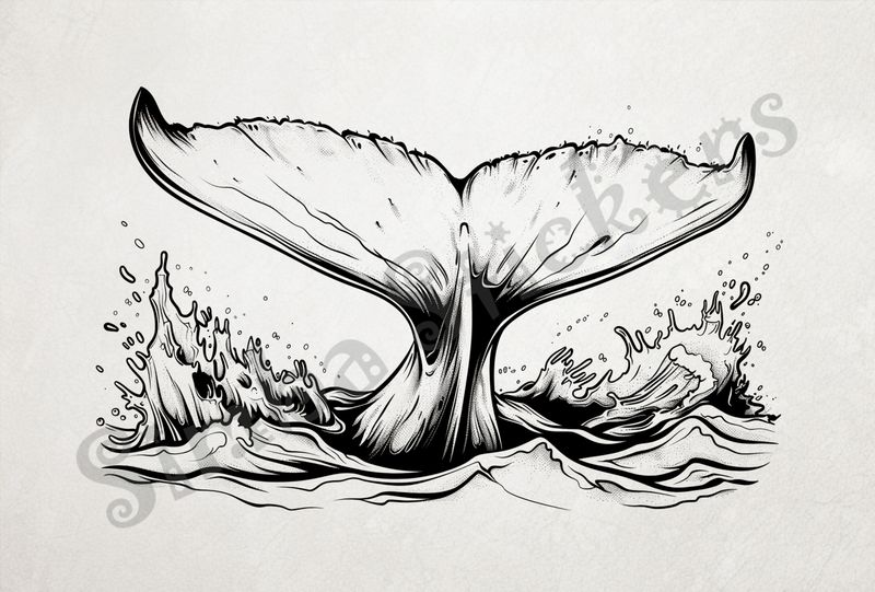 Whale lobtailing outline art