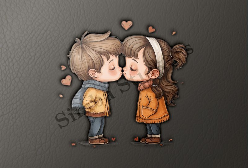 Boy and girl, innocent kiss