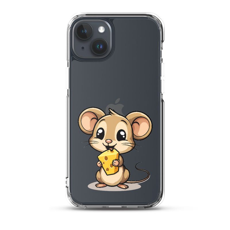 Clear Case for iPhone, Small Mouse happily licking large chunk of cheese, pqapy6
