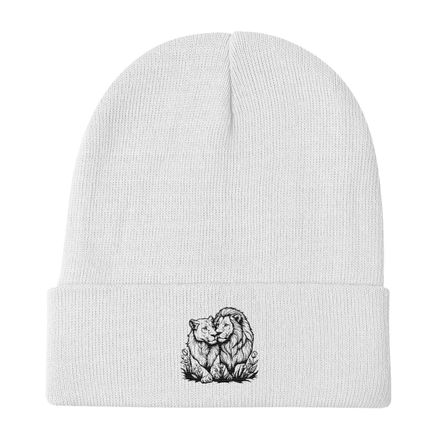 Embroidered Knit Beanie, Male lion with lioness, outline art, u5voyg