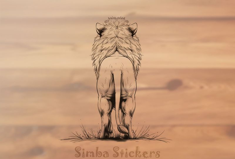 Lion standing, seen from the back, outline art, 2abp74