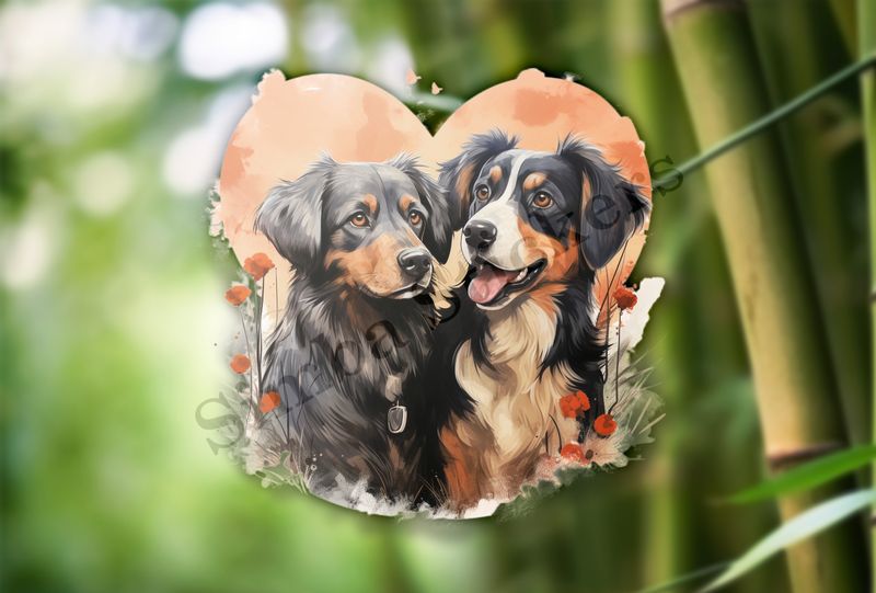 Dogs in love, watercolour
