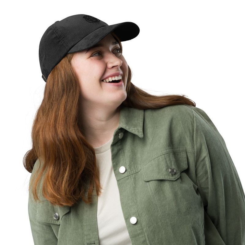 Vintage Corduroy Cap, Majestic lion face, outline art 