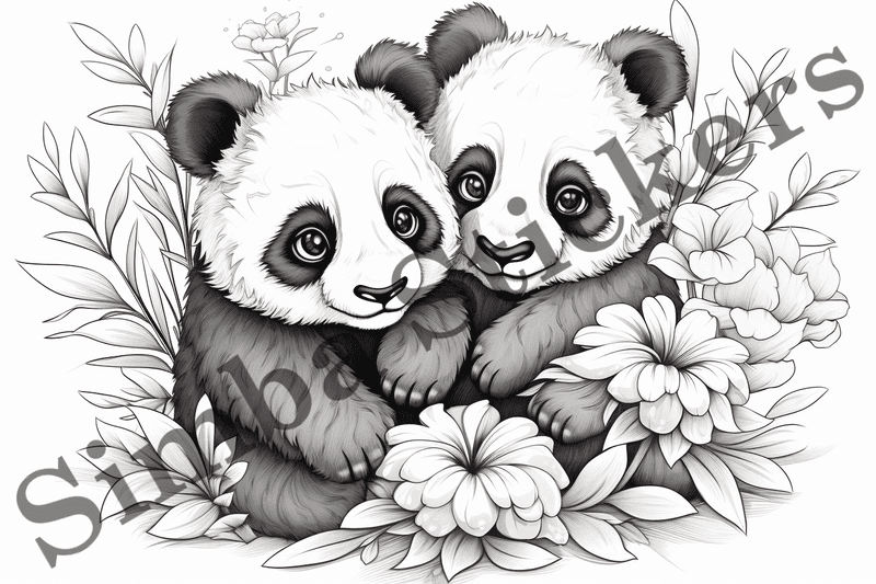 Colouring pages, bundle of pandas in love, 10 images, 3qy9m5