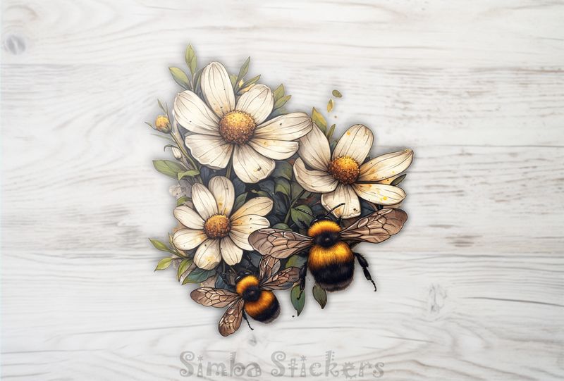 Bees on top of white flowers