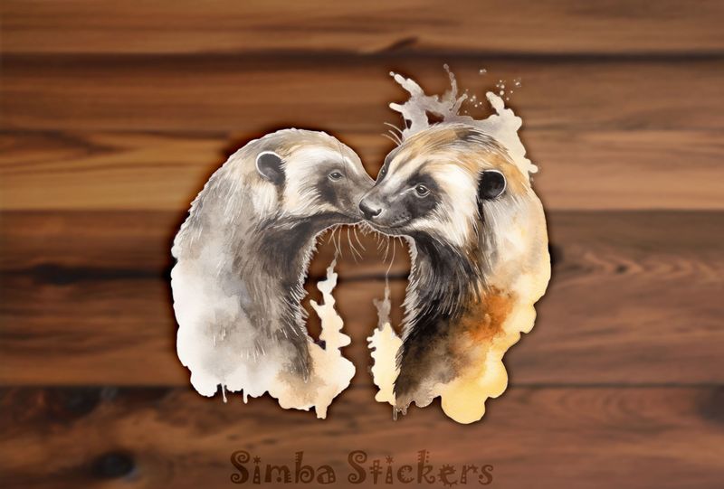 Honey Badgers nose-to-nose in love , watercolour, dpbnhn