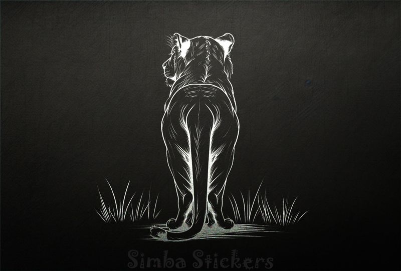 Lioness dragging tail on the ground, from the back, outline art, z1kslu