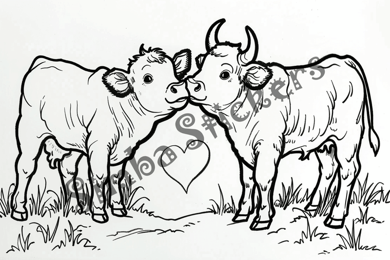 Colouring pages, bundle of cattle in love, 25 images