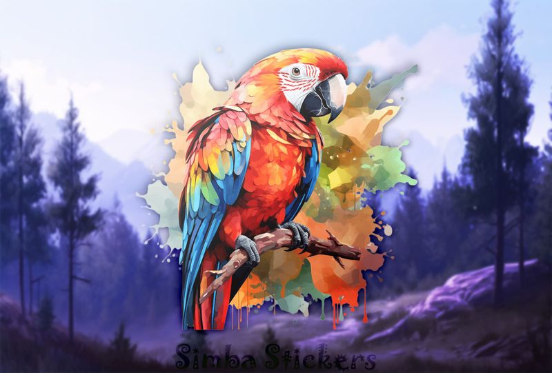 Parrot perching with splashy background, watercolour, cgagz7