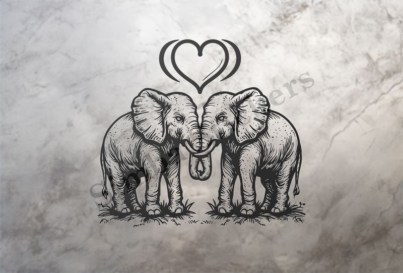 Elephants in love, outline art