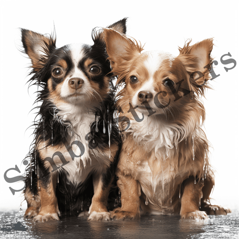 Chihuahua dogs wet in the rain, watercolour, image set, 10 images