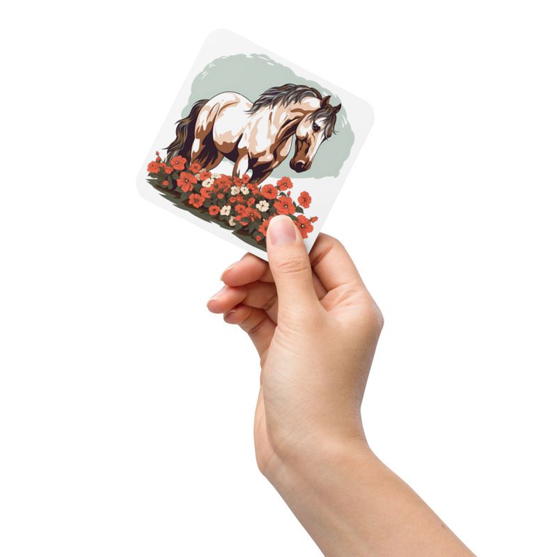 Cork-Back Coaster, Brown horse in field of red flowers, n4w2fj