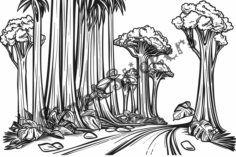Colouring pages, bundle of Equatorial Rainforest landscape, 25 images 2