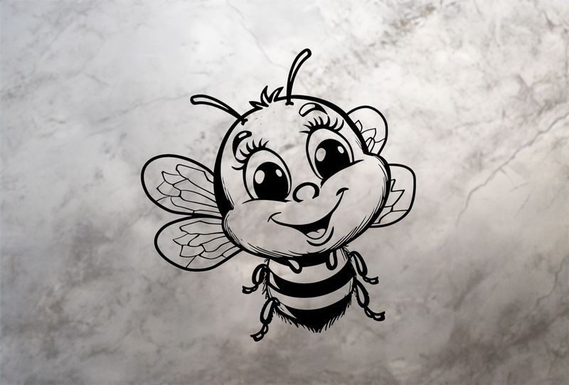 Happy bee smiling and buzzing, outline art
