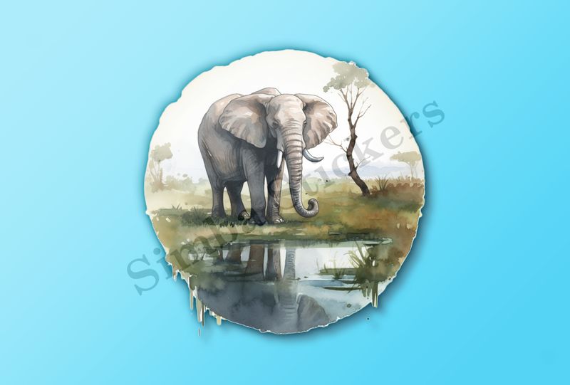 Elephant at a pond in the Savanna   