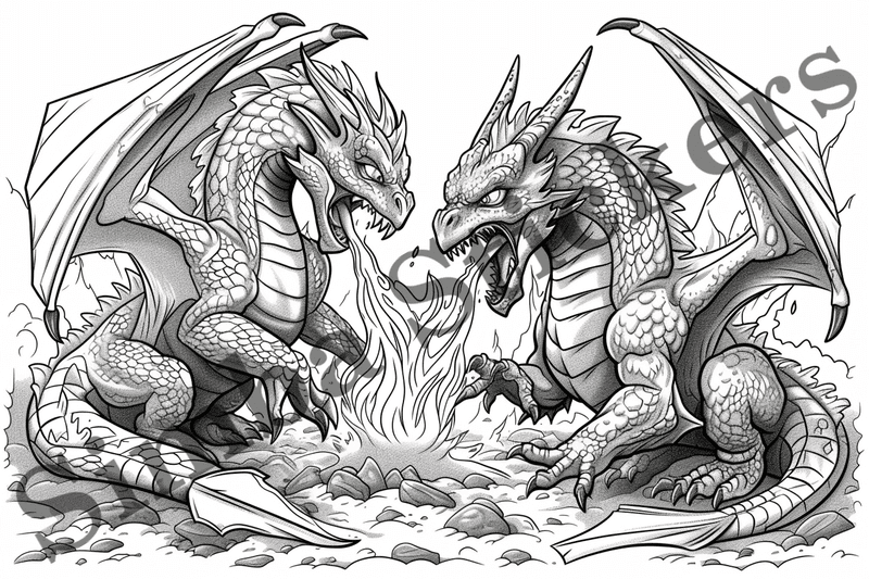 Colouring pages, bundle of dragons, 25 images