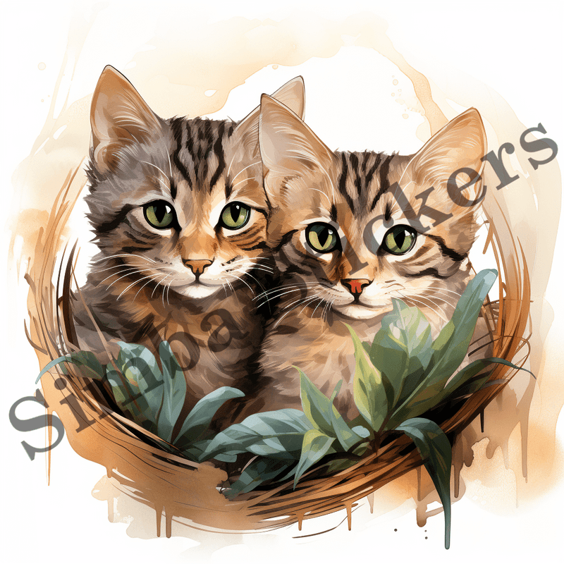 Egyptian Mau cats in love cuddling, watercolour, image set, 10 images