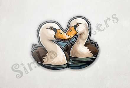Ducks beak-to-beak in love in water