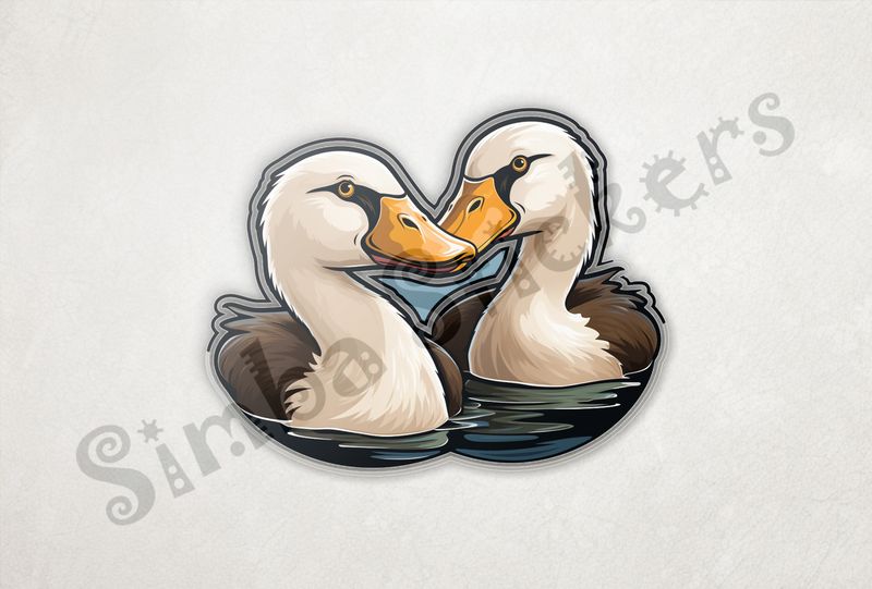 Ducks beak-to-beak in love in water