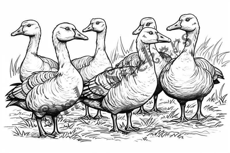 Colouring pages, bundle of geese, multiple, 10 images