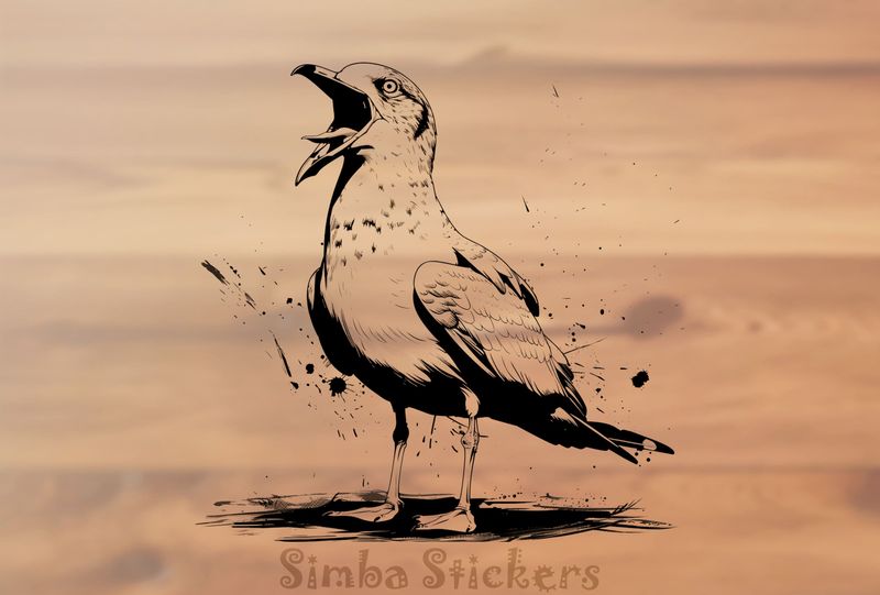 Seagull screaming with tongue out, outline art, rzxhjf
