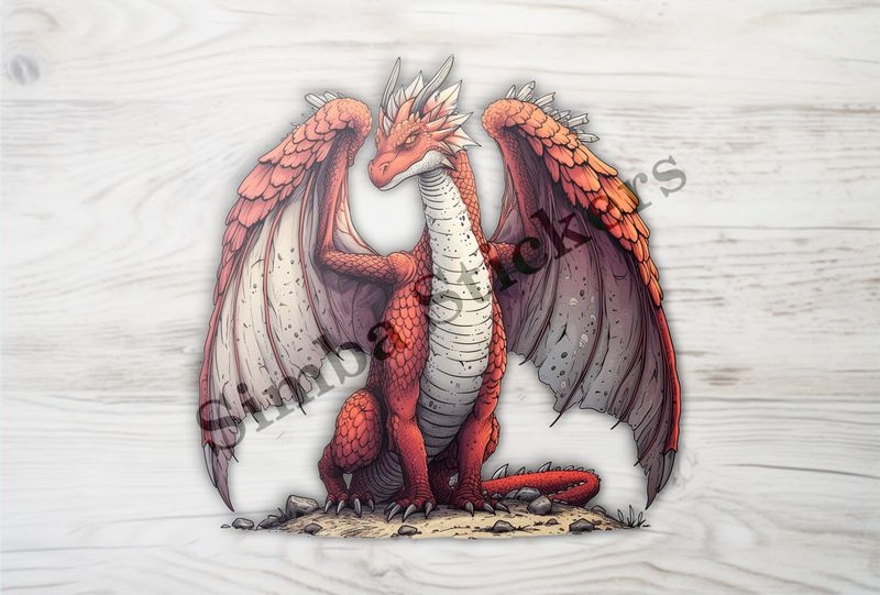 Red dragon flexing wings, watercolour