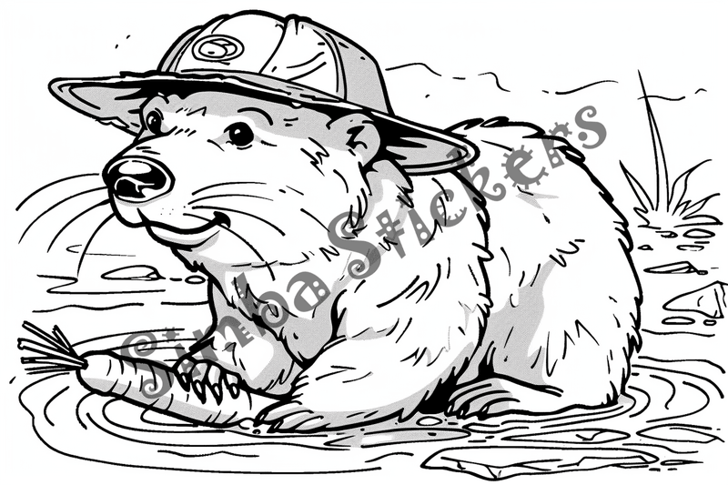 Colouring pages, bundle of beavers with food, 10 images