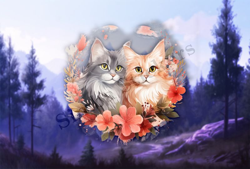 Cats in love, watercolour