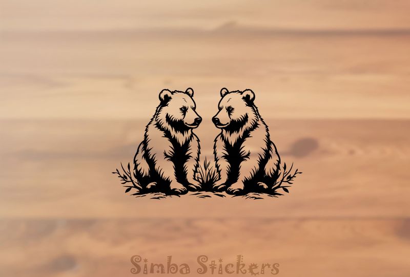 Bears sitting down with side-glances, outline art, wfuy5r