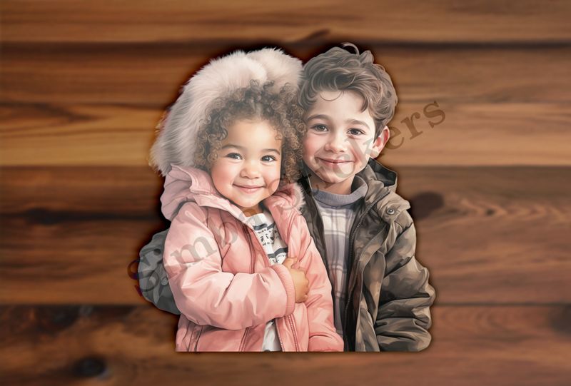 Girl in pink jacket  held by boy 