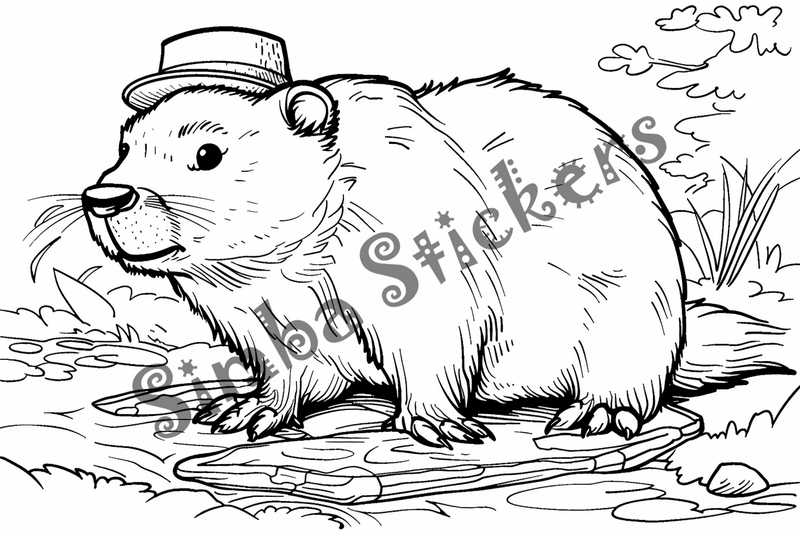 Colouring pages, bundle of beavers in hats, clothes, or glasses, 25 images