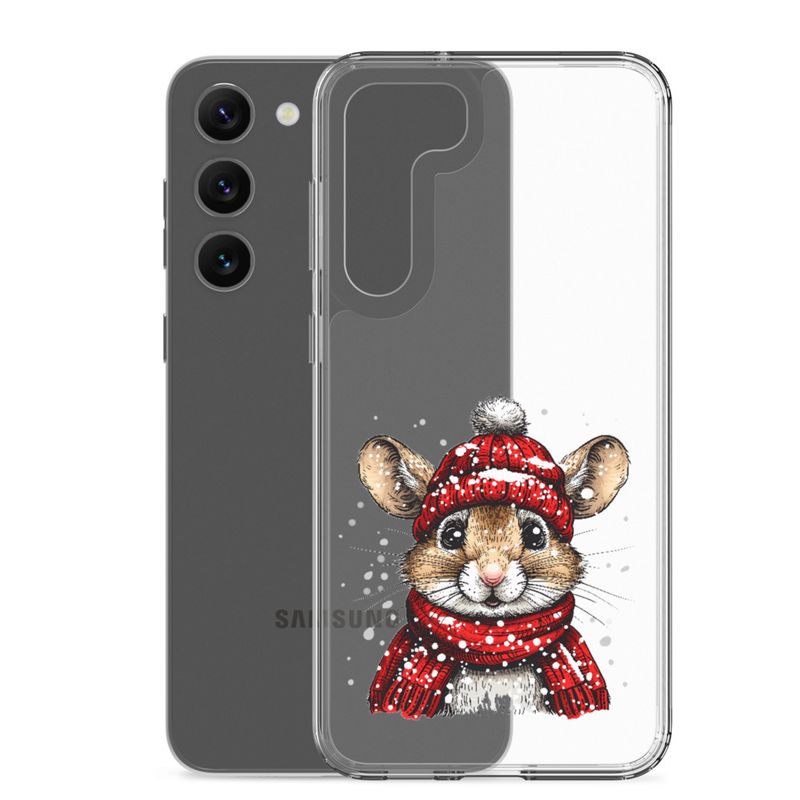 Clear Case for Samsung, Mouse wearing red winter hat and scarf in the snow, xg8dl3