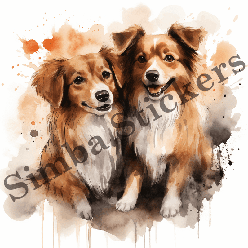 Dogs in love, watercolour, image set, 10 images